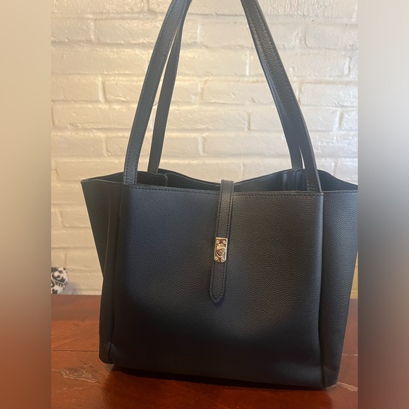 Black Vegan Leather Top Handle Handbag - Picture 1 of 8